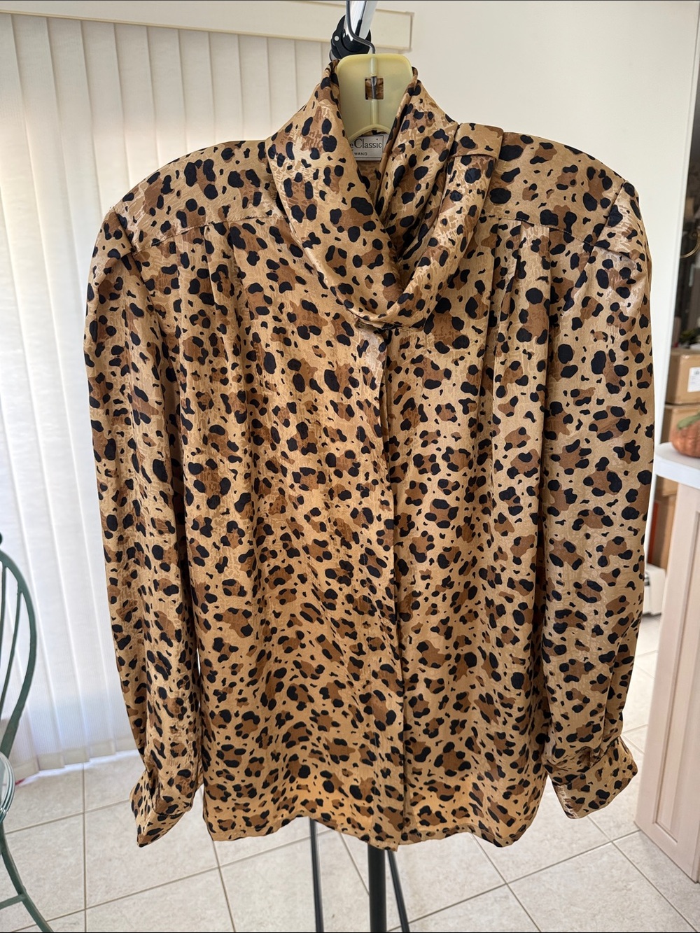 Classic Leopard Print Cowl Neck Blouse - Tan & Black